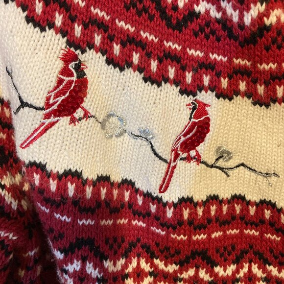Northern Reflections Winter Cardinal Bird Theme Zip Up Sweater, Size Large - Picture 7 of 7
